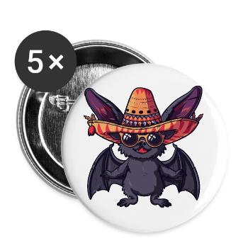 Sombrero Drôle de Chauve-souris - Lot de 5 grands badges (56 mm) - blanc - Devant