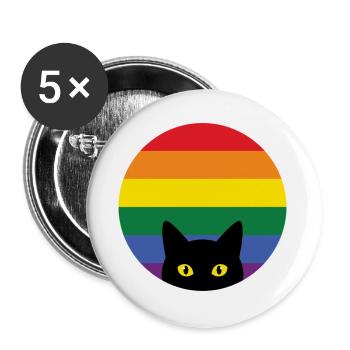 Pride Month LGBT -  Peeking Cat - Buttons large 2.2''/56 mm (5-pack) - white - Front