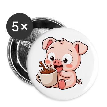 Funny Pig Farmer Coffee Cute Cartoon - Buttons large 2.2''/56 mm (5-pack) - white - Front