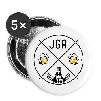 JGA Bräutigam Handzeichen Bier Kreis Symbol POS 2C - Buttons groß 56 mm (5er Pack) - Weiß - Vorne
