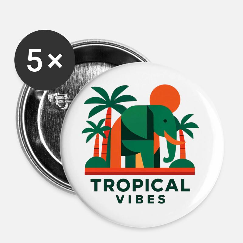 Tropical Elephant - Buttons large 2.2''/56 mm (5-pack) - white