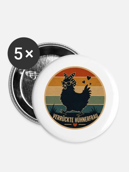 Hühnerfrau Retro - Buttons groß 56 mm (5er Pack) - Weiß