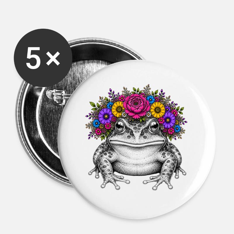 Frog with flower corolla - Buttons large 2.2''/56 mm (5-pack) - white
