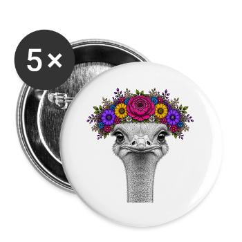 Strauß mit buntem Blumenkranz - Buttons groß 56 mm (5er Pack) - Weiß - Vorne