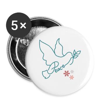 Colombe de paix avec des fleurs - Lot de 5 grands badges (56 mm) - blanc - Devant