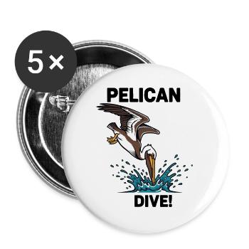 Pélican Brun Plongeon Mer Dive Pelican - Lot de 5 grands badges (56 mm) - blanc - Devant