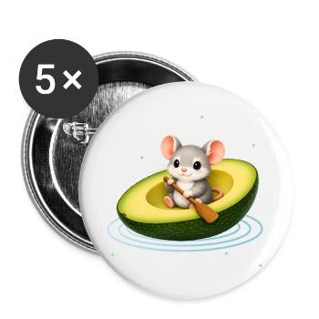 Cute Mouse in Avocado Kawaii Animal Motif - Buttons large 2.2''/56 mm (5-pack) - white - Front