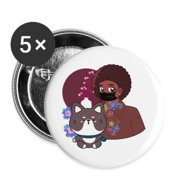 Kawaii Shiba & Blaue Prothesenpfote - Buttons groß 56 mm (5er Pack) - Weiß - Vorne