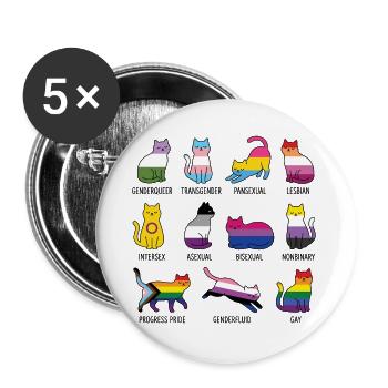 LGBTQ-Pride-Monat – Rainbow Cats - Buttons groß 56 mm (5er Pack) - Weiß - Vorne