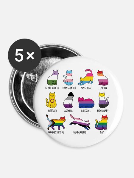 LGBTQ-Pride-Monat – Rainbow Cats - Buttons groß 56 mm (5er Pack) - Weiß