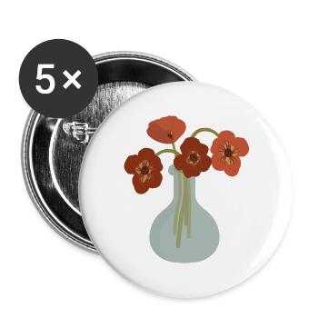 Rote Mohnvase Floral - Buttons groß 56 mm (5er Pack) - Weiß - Vorne