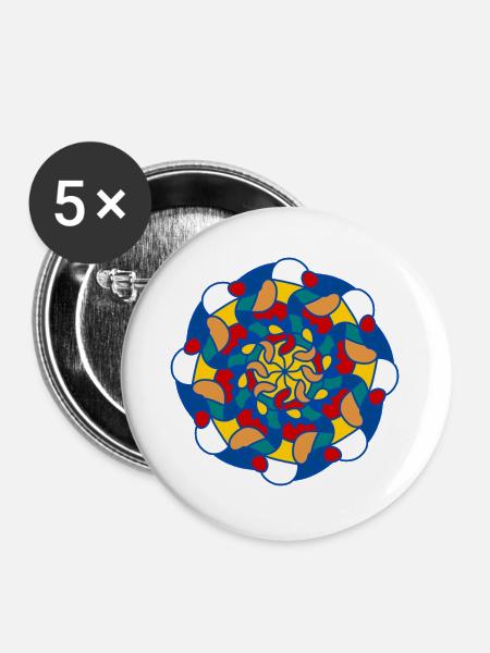 Helles Kaleidoskop-Mandala - Buttons groß 56 mm (5er Pack) - Weiß