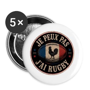 Je Peux Pas J'ai Rugby 2026 - Lot de 5 grands badges (56 mm) - blanc - Devant