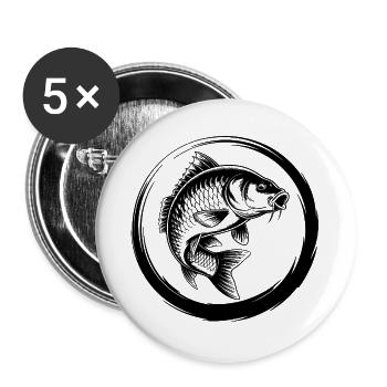 Pêche à la carpe - Lot de 5 grands badges (56 mm) - blanc - Devant