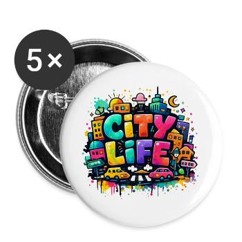 City_Life - Lot de 5 grands badges (56 mm) - blanc - Devant