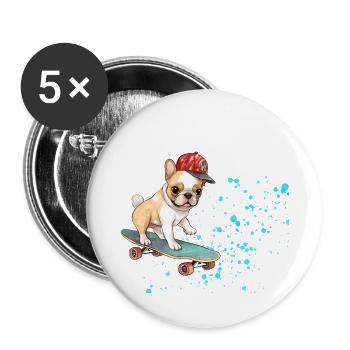 Skateboard Bulldog mit Cap - Buttons groß 56 mm (5er Pack) - Weiß - Vorne