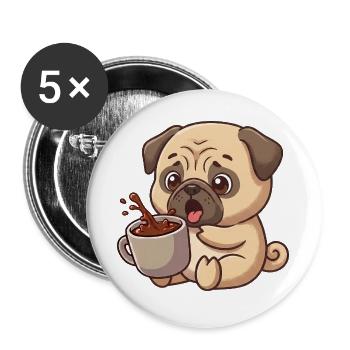 Süßer Mops Kaffee Kaffeeliebhaber Cartoon Humor - Buttons groß 56 mm (5er Pack) - Weiß - Vorne