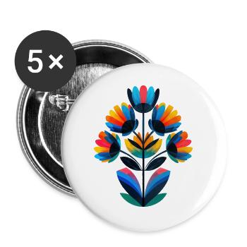 Lebendige Regenbogenblume - Buttons groß 56 mm (5er Pack) - Weiß - Vorne