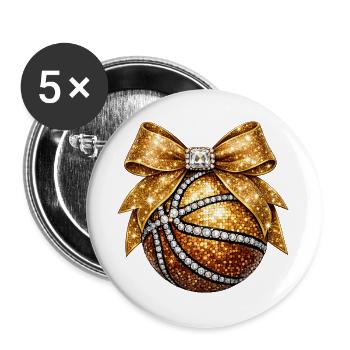 Ballon de Basket Paillettes Dorées et Diamants - Lot de 5 grands badges (56 mm) - blanc - Devant