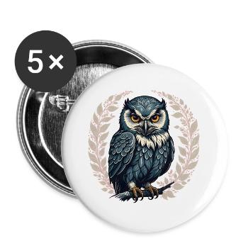 Mondnacht-Eule im Rosenkraß - Buttons groß 56 mm (5er Pack) - Weiß - Vorne