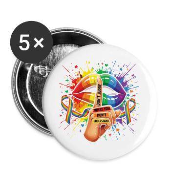 LGBTQIA+ – Verurteile nicht, was du nicht verstehst. - Buttons groß 56 mm (5er Pack) - Weiß - Vorne