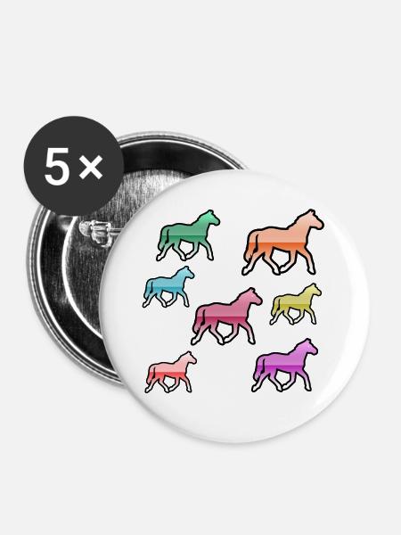 Pferde - Buttons groß 56 mm (5er Pack) - Weiß