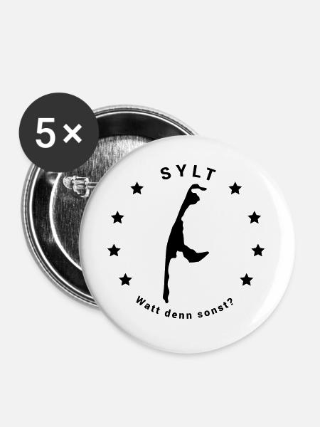 Sylt - Watt denn sonst? - Buttons groß 56 mm (5er Pack) - Weiß