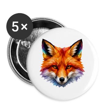 Tête de renard polygonale colorée - Lot de 5 grands badges (56 mm) - blanc - Devant