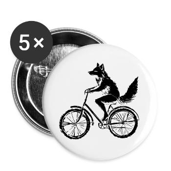Lustiges Fahrrad Fuchs - Buttons groß 56 mm (5er Pack) - Weiß - Vorne