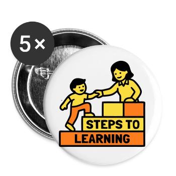 Steps to Learning Schule Logo - Buttons groß 56 mm (5er Pack) - Weiß - Vorne