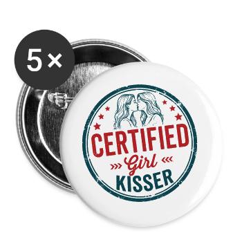 LGBTQ-Pride-Monat – Lesbischer Pride – Girl Kisser - Buttons groß 56 mm (5er Pack) - Weiß - Vorne