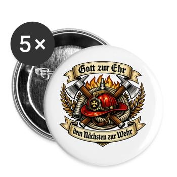 Feuerwehr Emblem mit Helm und Äxten - Buttons groß 56 mm (5er Pack) - Weiß - Vorne