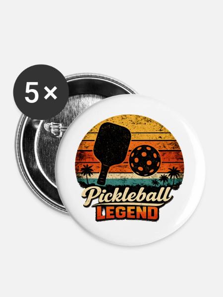 Pickleball Legende Retro Sunset - Buttons groß 56 mm (5er Pack) - Weiß