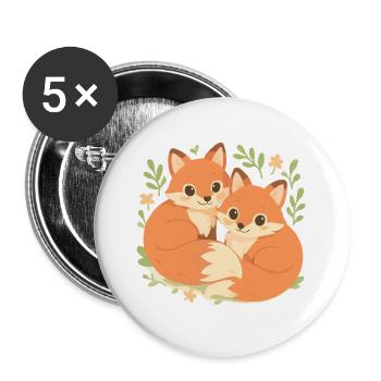 Deux adorables renards blottis dans la forêt - Lot de 5 grands badges (56 mm) - blanc - Devant