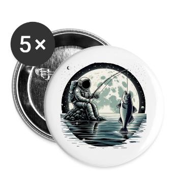 Astronaut fishing on the moon space design - Buttons large 2.2''/56 mm (5-pack) - white - Front