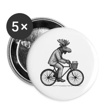 Elch im Anzug Radfahren - Buttons groß 56 mm (5er Pack) - Weiß - Vorne
