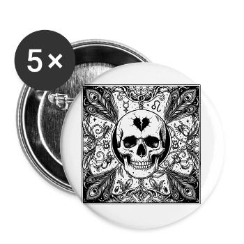 Okkultes Design des gotischen Skorpion-Schädels - Buttons groß 56 mm (5er Pack) - Weiß - Vorne