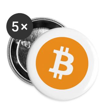 Bitcoin Symbol im Orange Kreis - Buttons groß 56 mm (5er Pack) - Weiß - Vorne