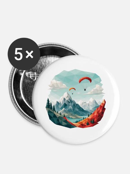 Paragliding Berglandschaft Polygonkunst - Buttons groß 56 mm (5er Pack) - Weiß