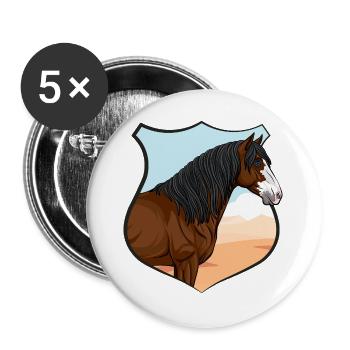 Der Kopf des Pferdes Abaco, ein Wappen und eine Landschaft - Buttons groß 56 mm (5er Pack) - Weiß - Vorne