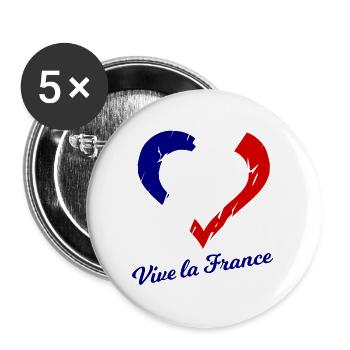 Vive la France Herzflagge - Buttons groß 56 mm (5er Pack) - Weiß - Vorne