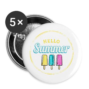 Eis mit Stiel Hallo Sommer Vintage Eiscreme Design - Buttons groß 56 mm (5er Pack) - Weiß - Vorne