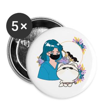 Anime Girl und Shiba Inu mit Prothese - Buttons groß 56 mm (5er Pack) - Weiß - Vorne