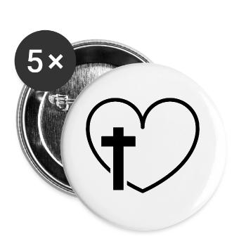 Kreuzherz - Buttons groß 56 mm (5er Pack) - Weiß - Vorne