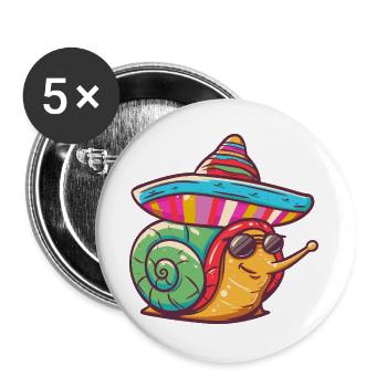 Schnecke Lustig Sombrero - Buttons groß 56 mm (5er Pack) - Weiß - Vorne