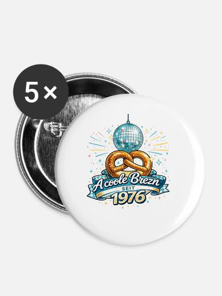 A Coole Brezn 1976 Discokugel Geburtstagsshirt - Buttons groß 56 mm (5er Pack) - Weiß