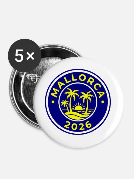 Mallorca 2026 Palmen - Buttons groß 56 mm (5er Pack) - Weiß