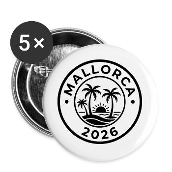 Mallorca 2026 Palmen - Buttons groß 56 mm (5er Pack) - Weiß - Vorne