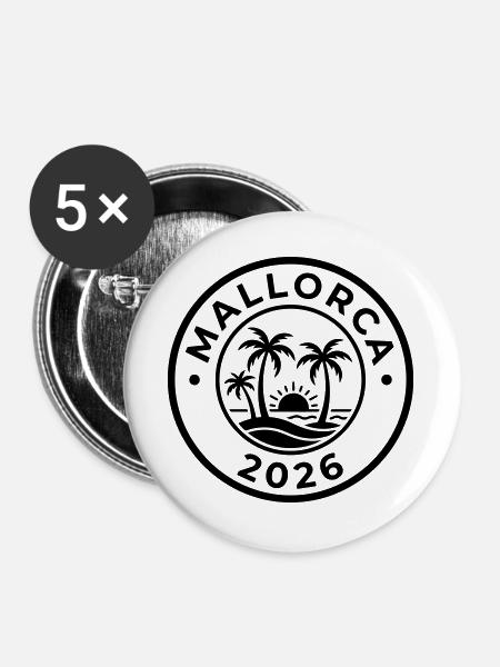 Mallorca 2026 Palmen - Buttons groß 56 mm (5er Pack) - Weiß