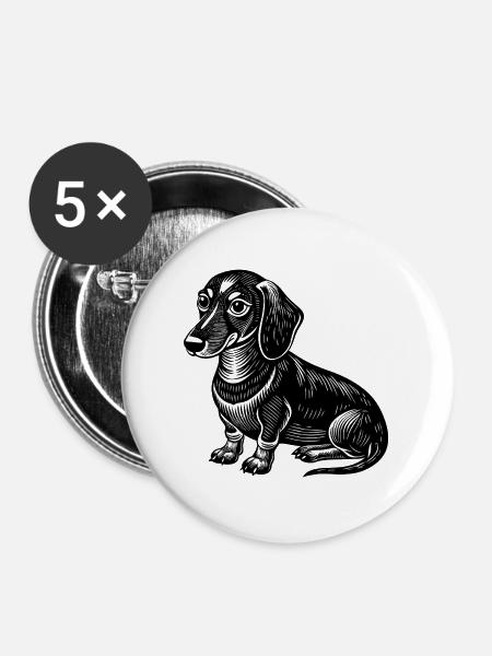 Dackel sitzt - Buttons groß 56 mm (5er Pack) - Weiß